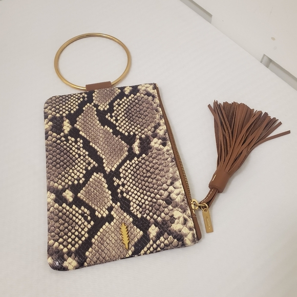 EC Thacker "Nolita" Clutch Python Print Zip Close Brown/Beige - Picture 9 of 13